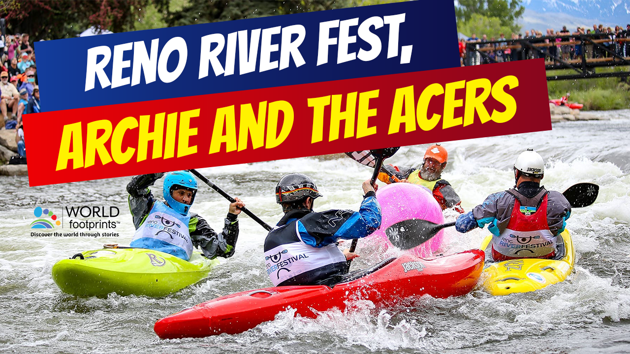 Reno River Fest showing kayakers riding rapids in the Reno River in Nevada.
