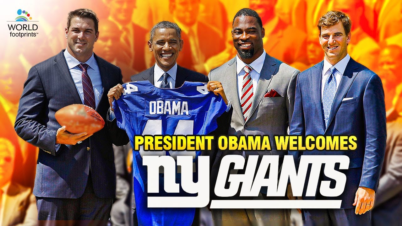 Pres Obama and NY Giants. President hoding a jersey given to him by the New York Giants
