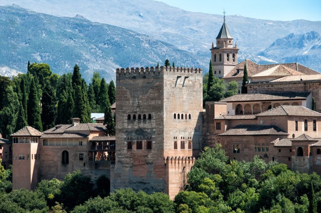 Exterior view of the Alhambra palace complex in Granada, Spain