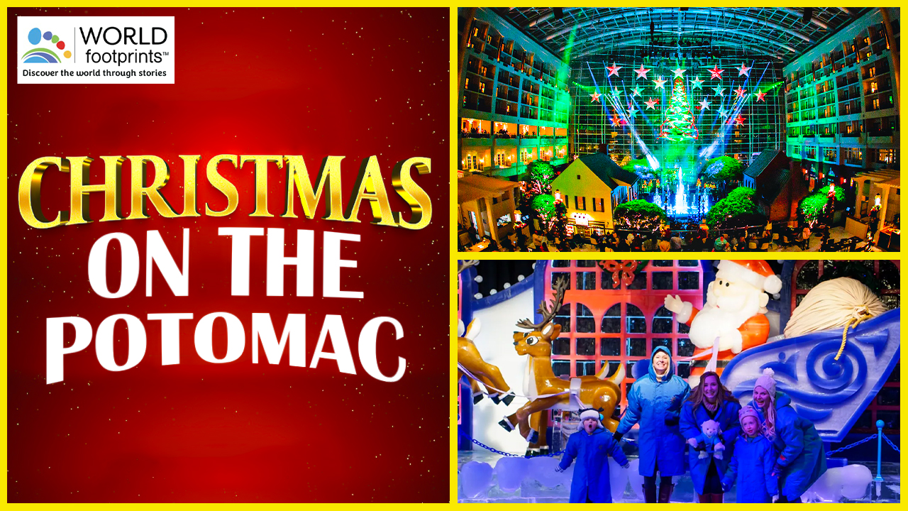 Christmas on the Potomac video image showing Christmas scenes in the Gaylord National Resort.