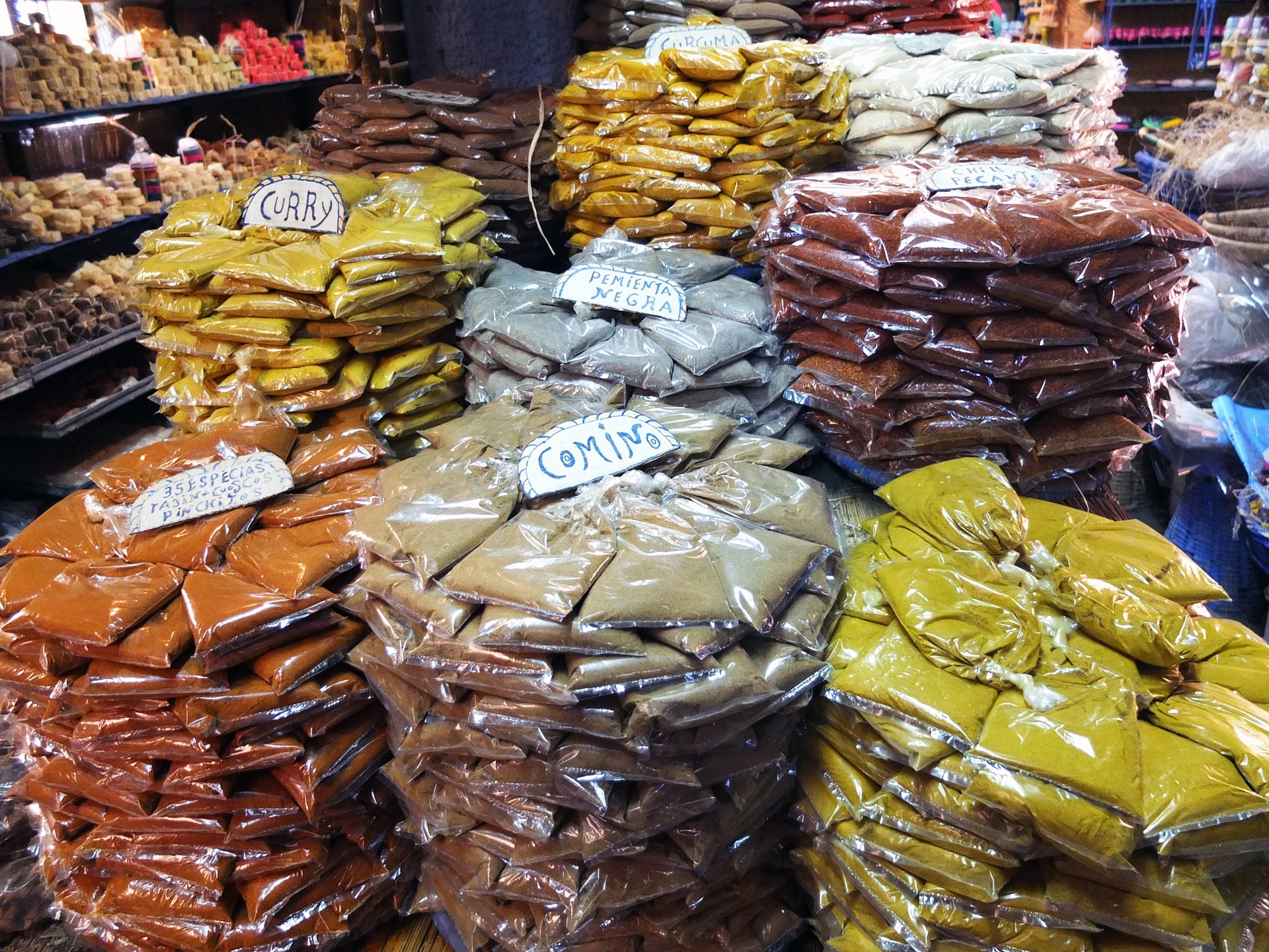 An array of spices can be found in the spice market.