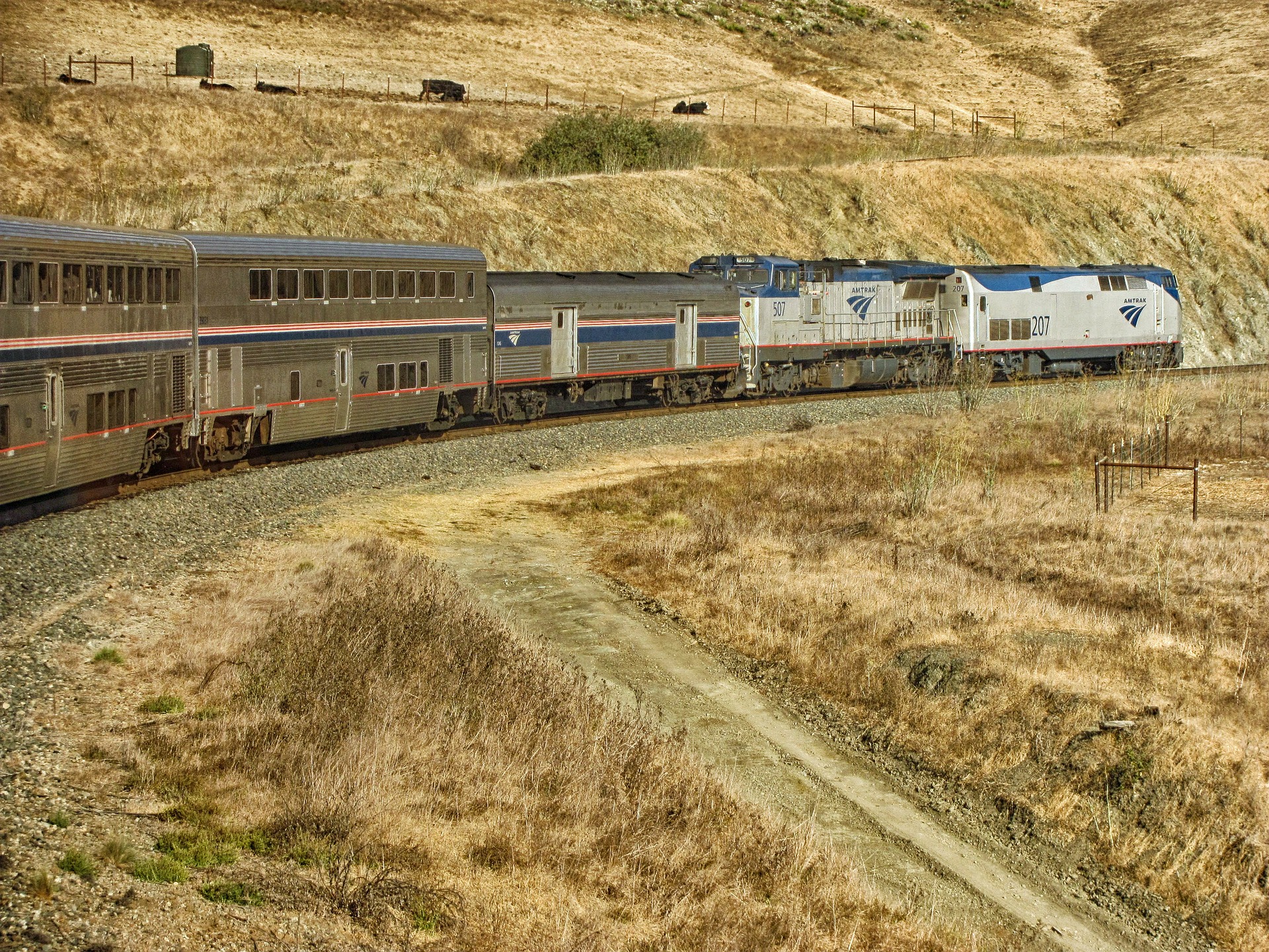 Amtrak train on the great plains