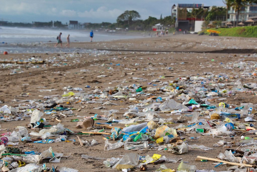 Plastic garbage on a beach in Bali