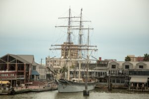 galveston harbor with ship