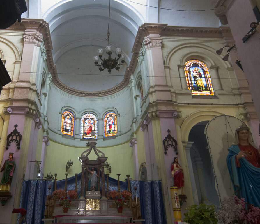 The ornate interiors of Sacred Heart Church in Chandannagar that houses some of the finest stained glass windows. Founded by the French in 1874. Photo: Sugato Mukherjee