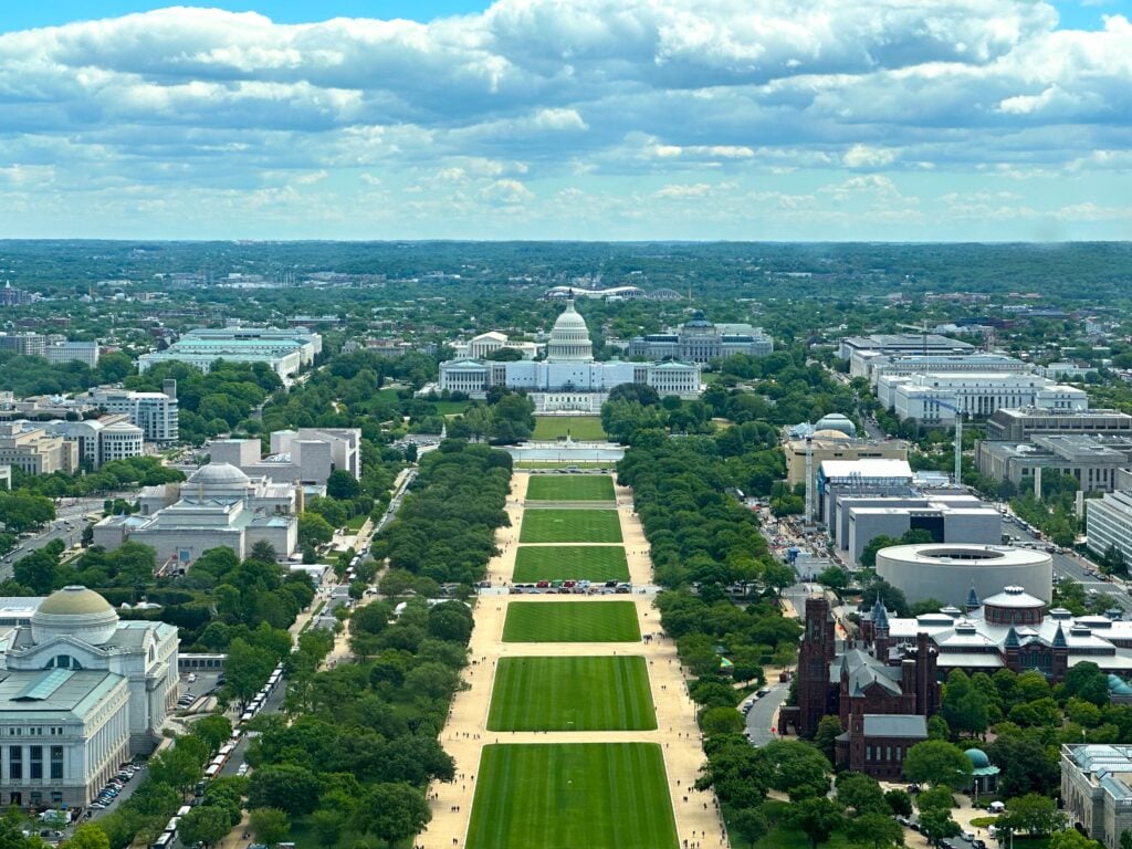 Washington Monument rising above the National Mall in Washington, D.C.