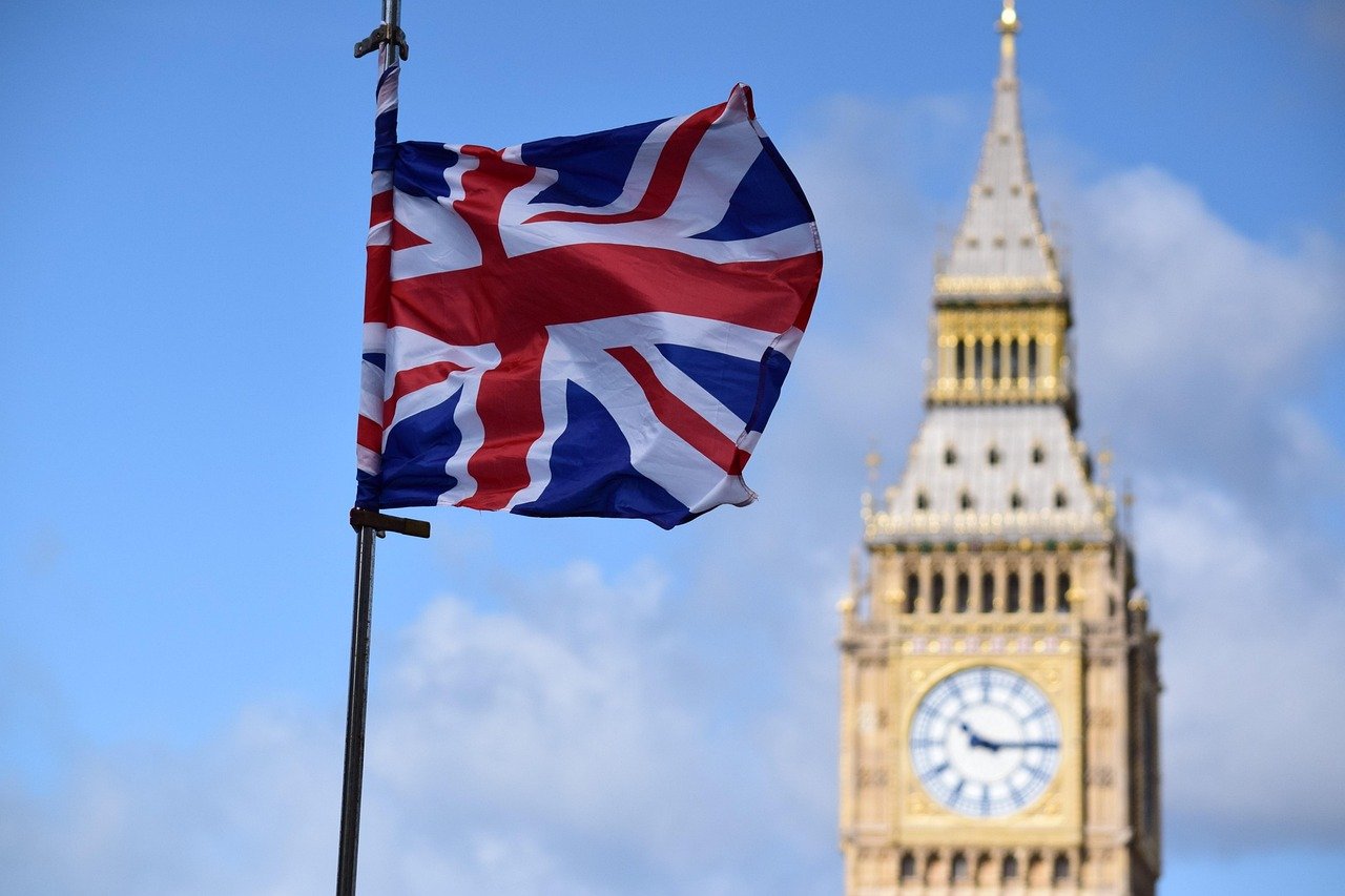 Flag of United Kingdom featured in front of Big Ben is a strong symbol of the British Commonwealth
