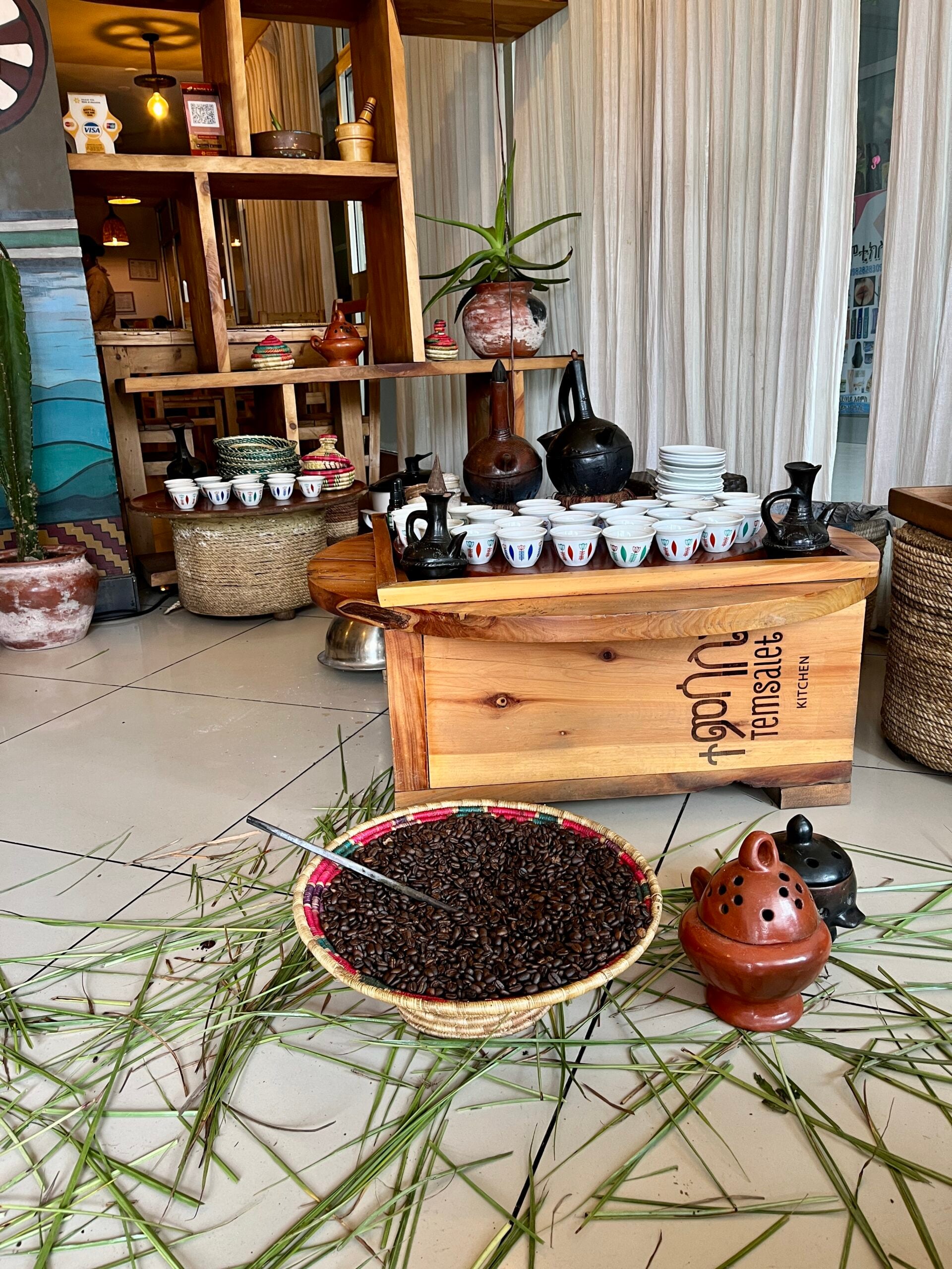 Ethiopia Temsalet Kitchen's coffee ceremony area.