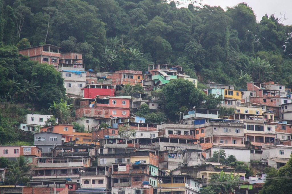 rio de janeiro favela community Colorful hillside homes in a Rio de Janeiro favela