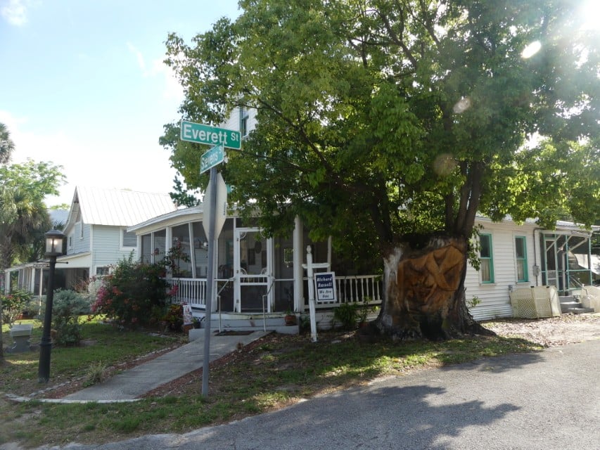 Casadaga russell home with carved tree Casadaga