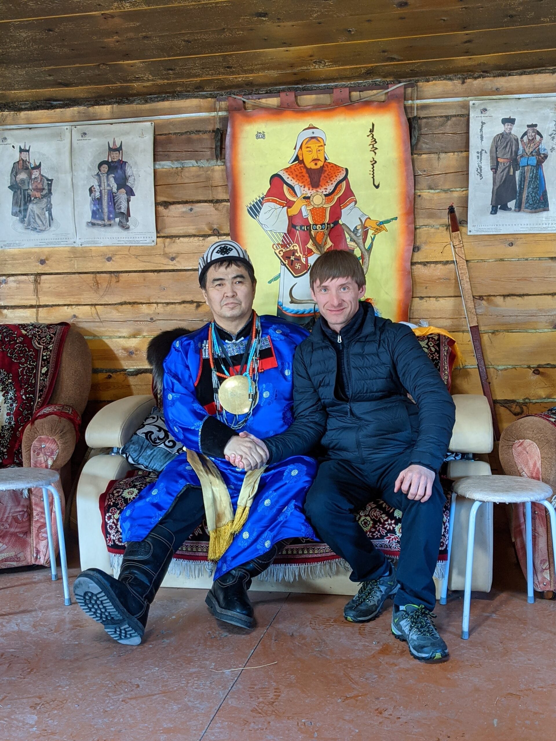 Shaman Valentin Khagdaev and Maxim Oksyutik, tour guide of 