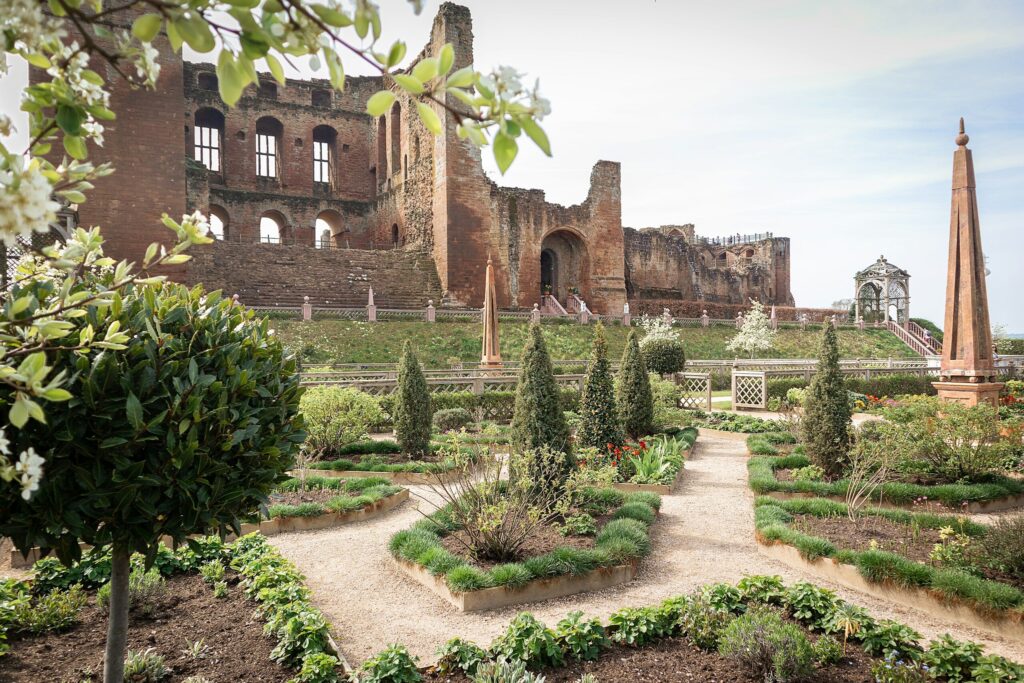 Recreated Elizabethan Garden beside the ruins of Kenilworth Castle in Warwickshire, England